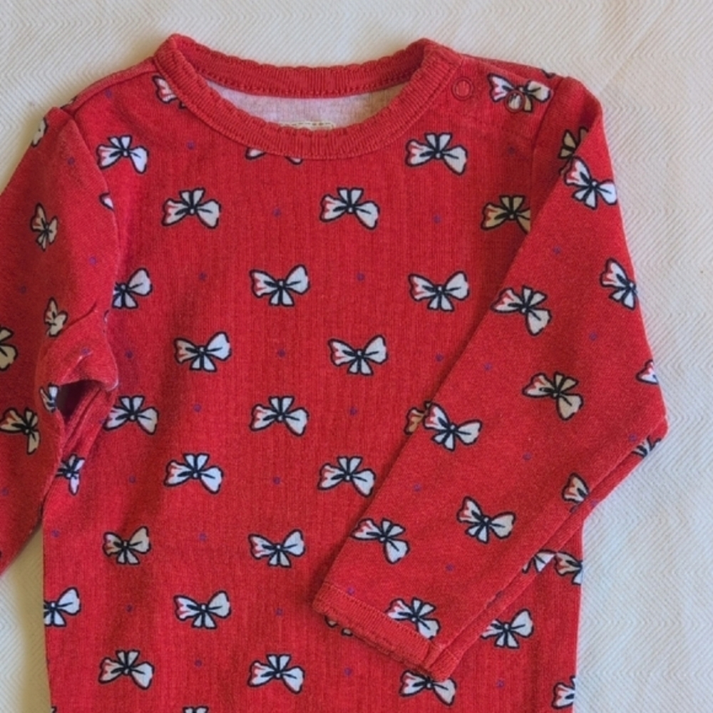 Old Navy Red Bow Print Long Sleeve Bodysuit 3-6M Coquette Whimsical Holiday